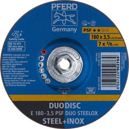Pferd 63342 7in x 1/8in DUODISC Wheel 5/8-11 Thd. A 46 P PSF-INOX Type 27 63342-PFERD